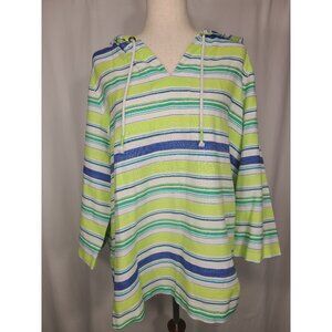 Westbound WOmens Long Sleeves Top Pullover Stripes Lemon Green Blue Size L A119